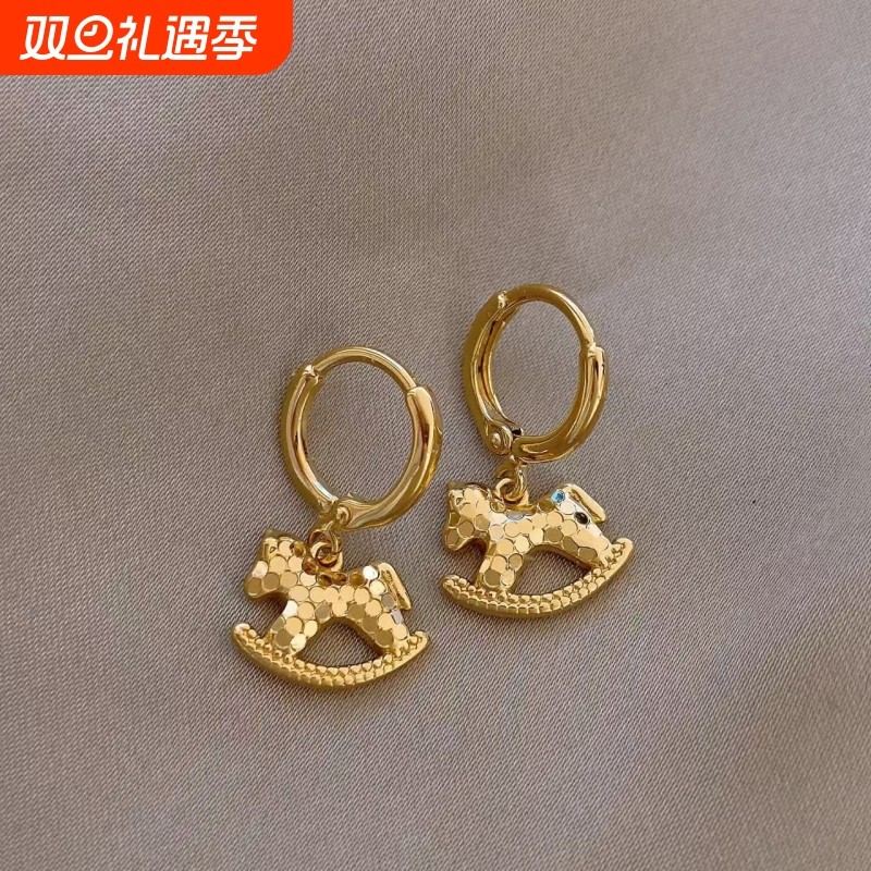 金色碎碎冰木马耳坠耳环女巨好看耳饰精致耳钉2025新款爆款高级感