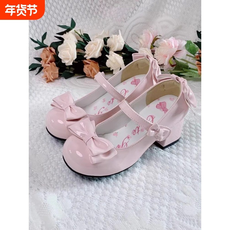 心萌少女原创Lolita高跟鞋茶会千金优雅圆头全皮中跟洛丽塔小皮