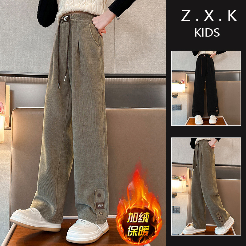 女童一体绒裤子秋冬加2025新款绒儿童阔腿裤中大童冬季直筒裤洋气