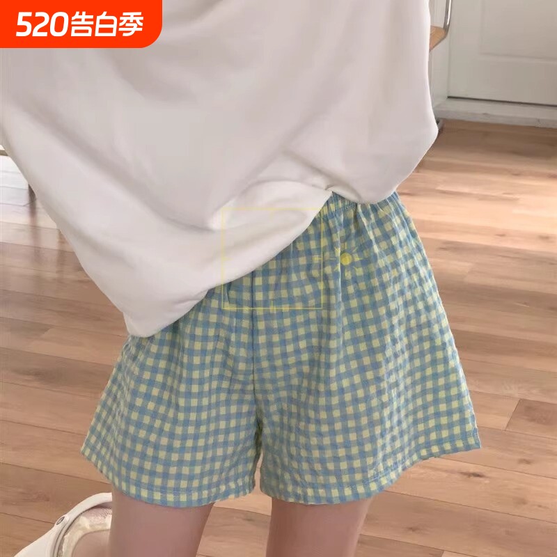 2026新款格子睡裤夏季短裤裤子遛弯裤可外穿薄款家居裤休闲黑白格