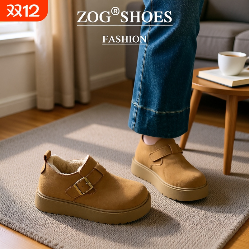 厚底加绒勃肯鞋女保暖雪地靴2025新款冬季一脚蹬乐福鞋鞋子毛绒