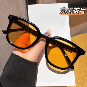 gm防紫外线墨镜女2024新款茶色太阳镜眼镜男近视度数圆脸偏光黑框