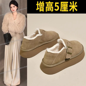 厚底勃肯鞋女加绒加厚雪地靴2024新款冬季女鞋皮毛一体博肯大棉鞋