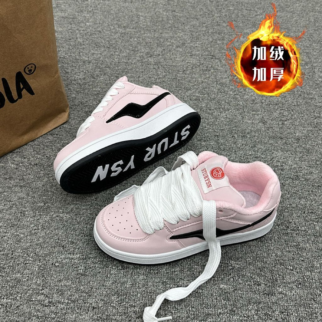 加绒板鞋女秋冬款韩版小众棉鞋ins学生百搭休闲运动面包鞋女圆头