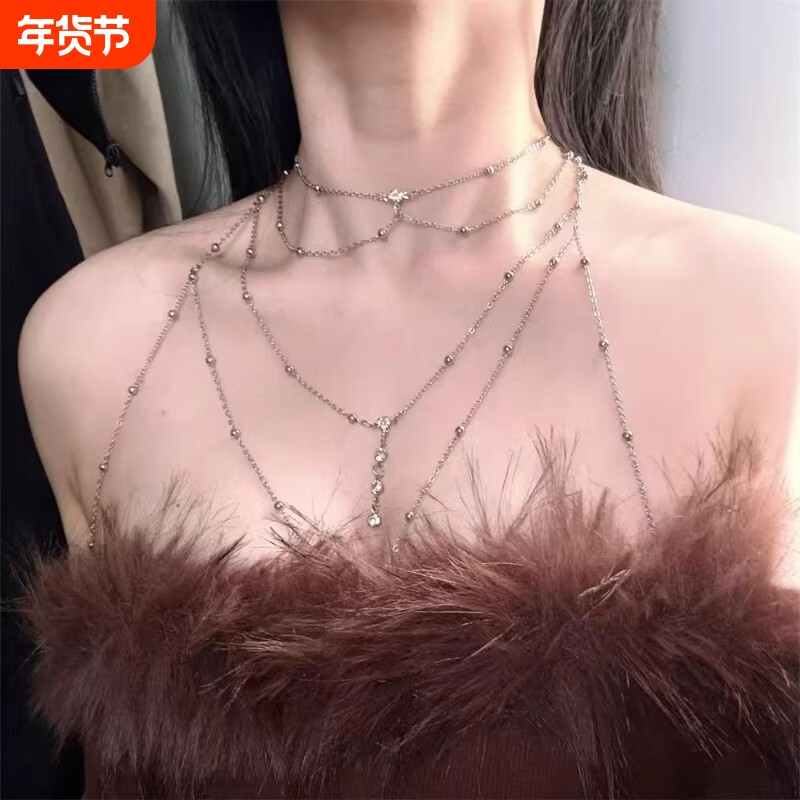 闪钻性感胸链锁骨链身体链气质设计高级感项链纯欲辣妹风配饰合金