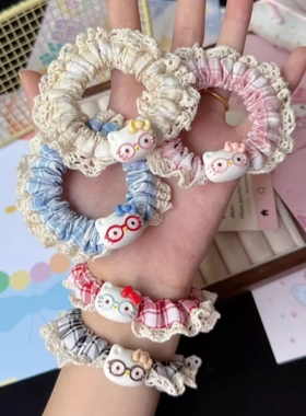 猫咪发圈卡通发绳马尾ins少女可爱蕾丝皮筋头饰红色粉色黑色蓝色