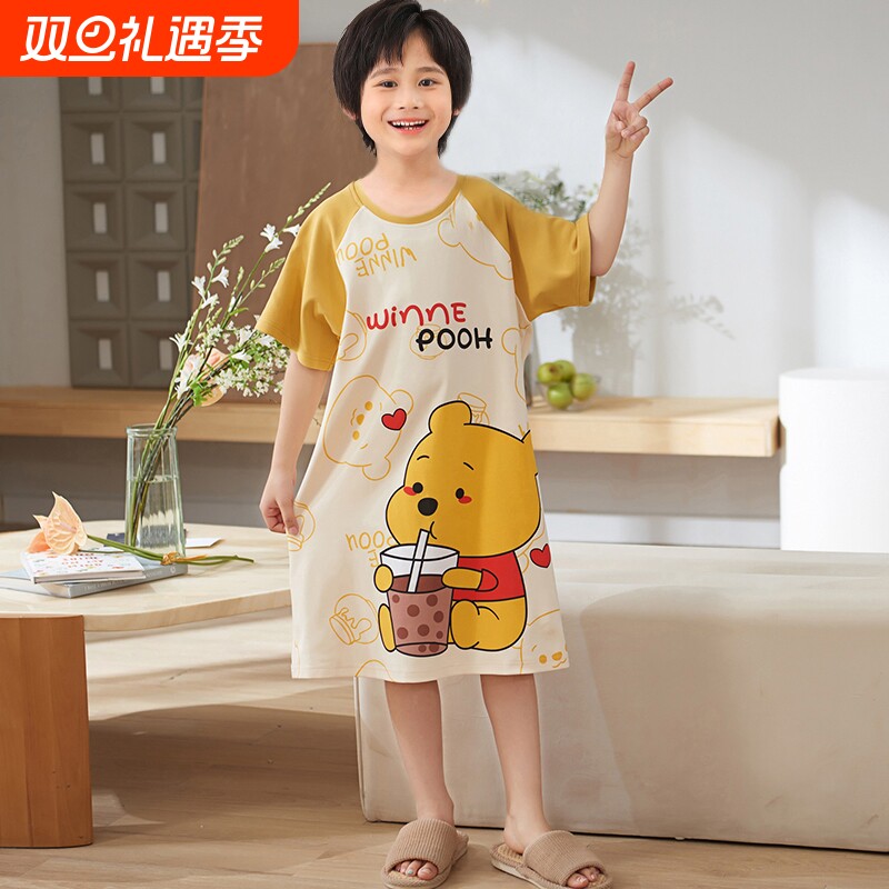 儿童睡裙男童连体睡衣夏季纯棉绸男孩割包皮手术后专用衣服中大童