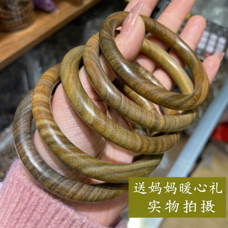 绿檀木手镯子老料檀木女款贵妃镯手镯首饰送女友送妈妈手饰圈口
