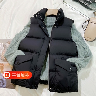 羽绒棉马甲女2026秋冬新款短款坎肩棉衣背心马夹外套防风时尚黑色