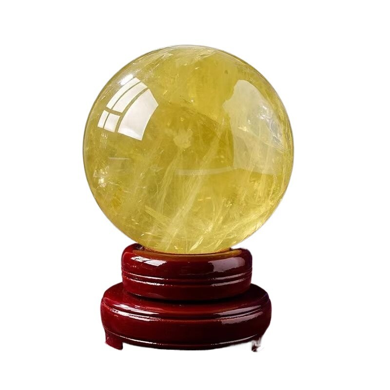 黄水晶球摆件水晶原石打磨七星阵球家居聚财招财客厅摆件水晶