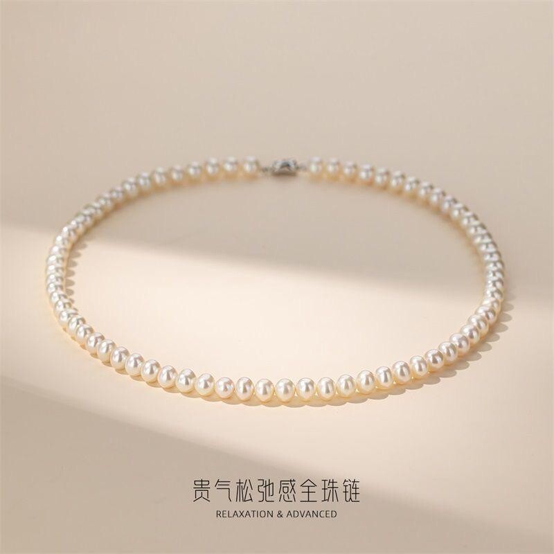 诸暨淡水珍珠项链S925银扣近圆强光颈链时尚百搭气质高贵节日礼物