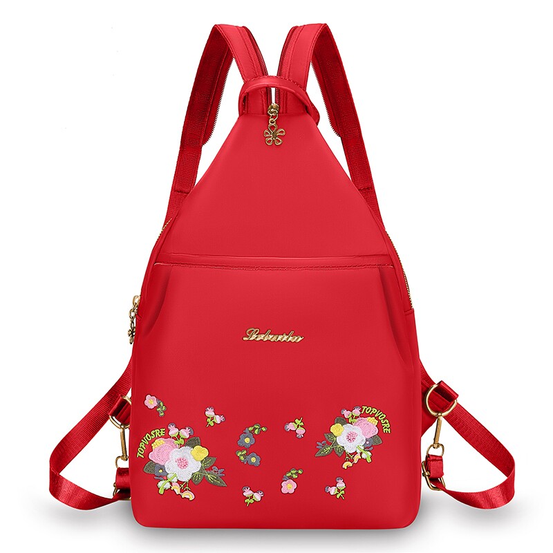 2024新款韩版百搭刺绣女士两用胸包牛津布双肩包女户外旅游小背包