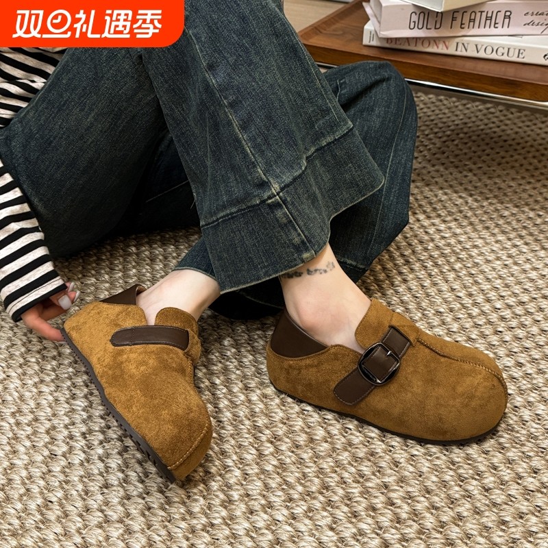 小个子厚底内增高薄绒全包勃肯鞋女2025秋冬新款丑萌一脚蹬懒人鞋