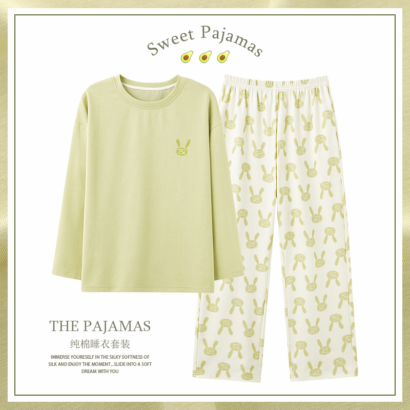 纯棉睡衣女款春秋款2025新款长袖可爱女士秋冬季可外穿家居服套装