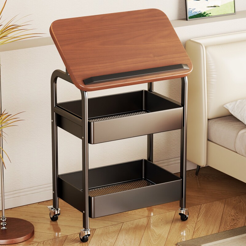 可移动卧室电脑桌带轮家用床边桌办公室简易轻奢小推车置物架子