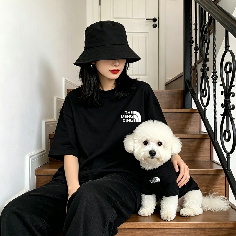 夏季新款冰丝凉感透气宠物亲子装T恤泰迪比熊柯基人宠装雪纳瑞