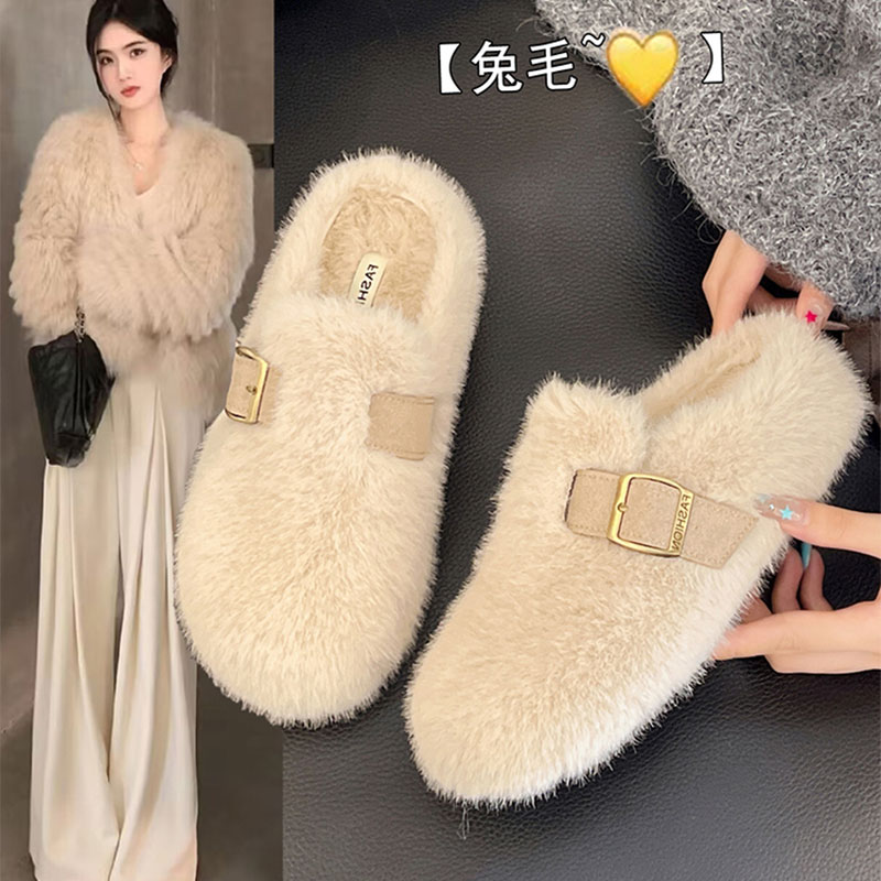 水貂毛厚底勃肯包头毛毛拖鞋女外穿2025新款秋冬一脚蹬毛绒棉拖鞋