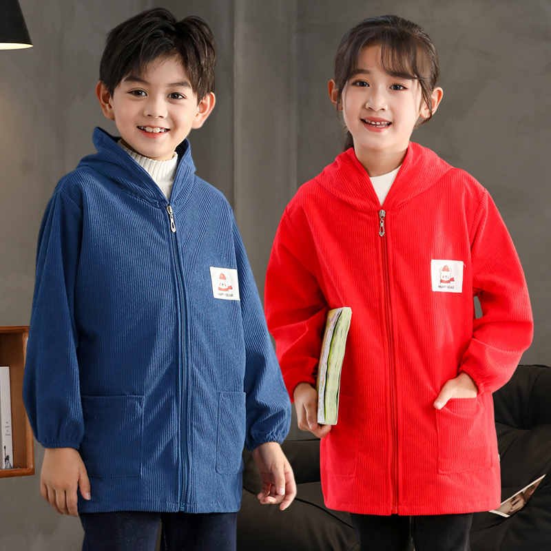 儿童罩衣大童加长加大码防水防脏幼儿园护衣男女外穿套羽绒服秋冬