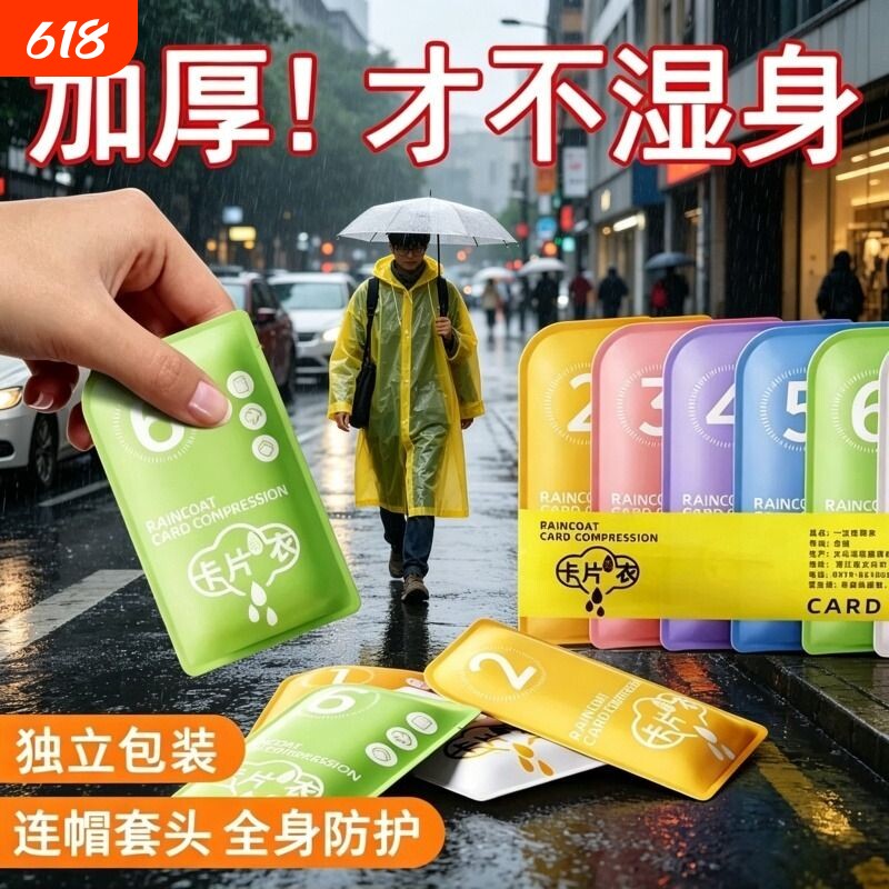 卡片一次性雨衣儿童成人外穿加厚套头长款全身防暴雨压缩便携雨披