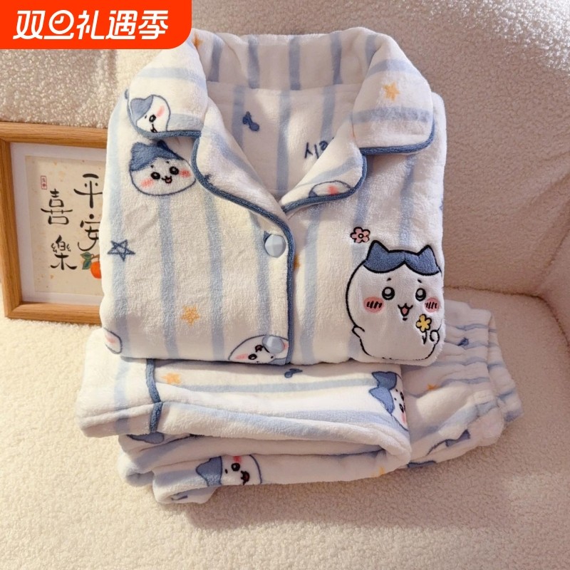 儿童睡衣女童珊瑚绒冬季卡通吉伊卡哇中大童加厚保暖法兰绒家居服