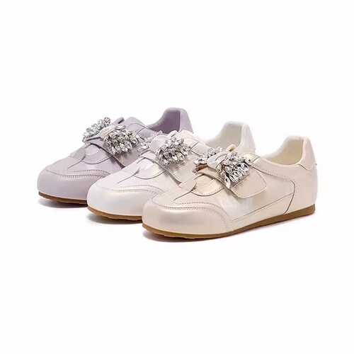 羊皮版~时尚水钻阿甘鞋2026春季新款舒适圆头轻便百搭休闲德训鞋