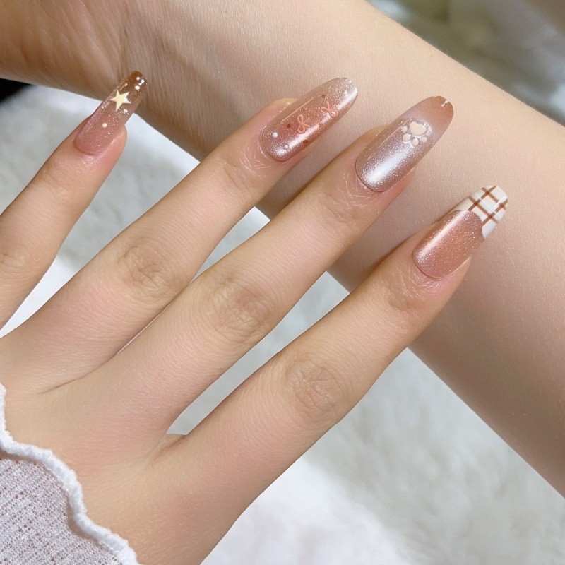 纯手工美甲穿甲咖棕萌汪汪穿戴高