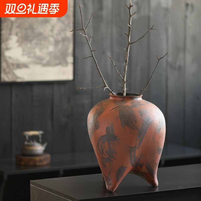 景德镇新中式装饰品复古怀旧高级感陶瓷花瓶酒店民宿家居粗陶陶罐