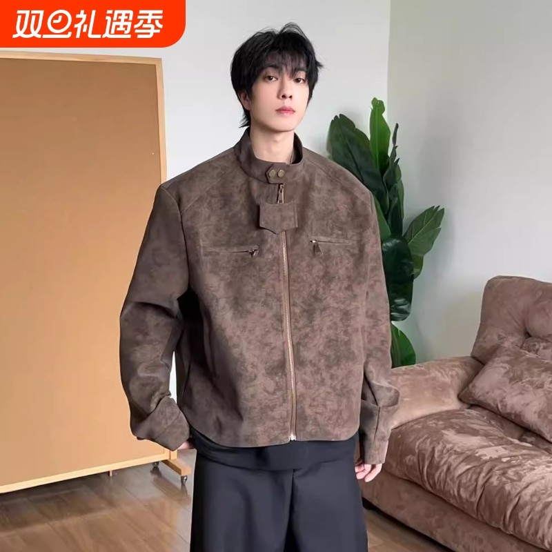 PU皮皮衣男夹克宽松立领短款休闲春秋百搭潮流美式机车服复古外套