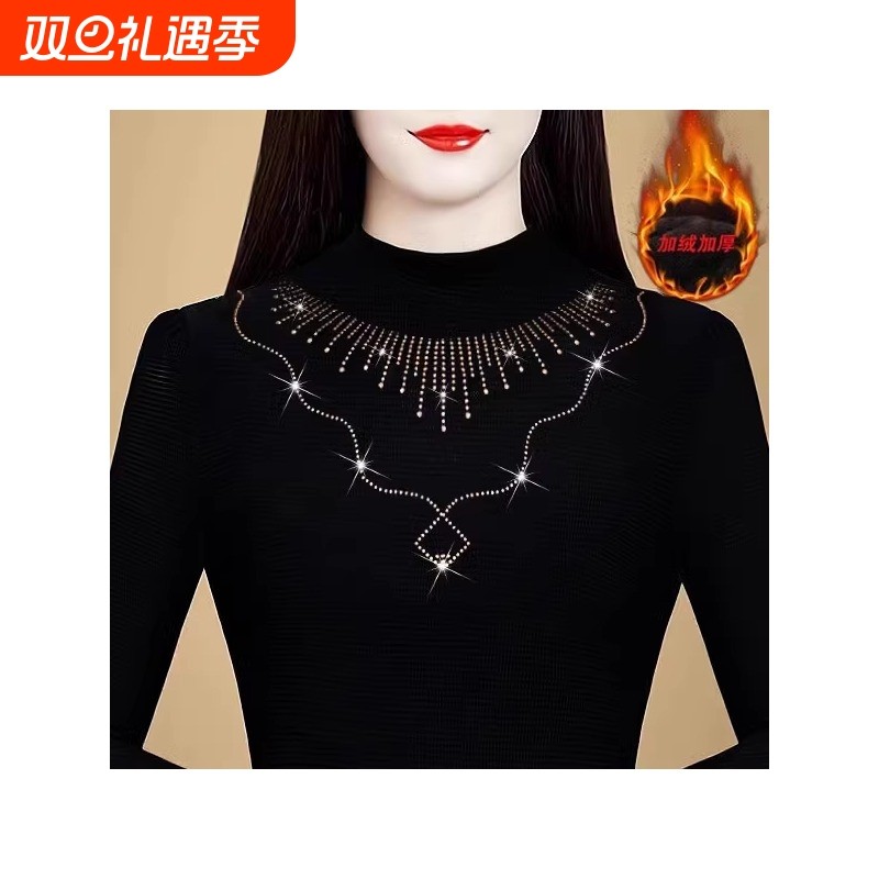 加绒加厚打底衫女内搭秋冬洋气上衣妈妈款长袖半高领红色黑色紫色