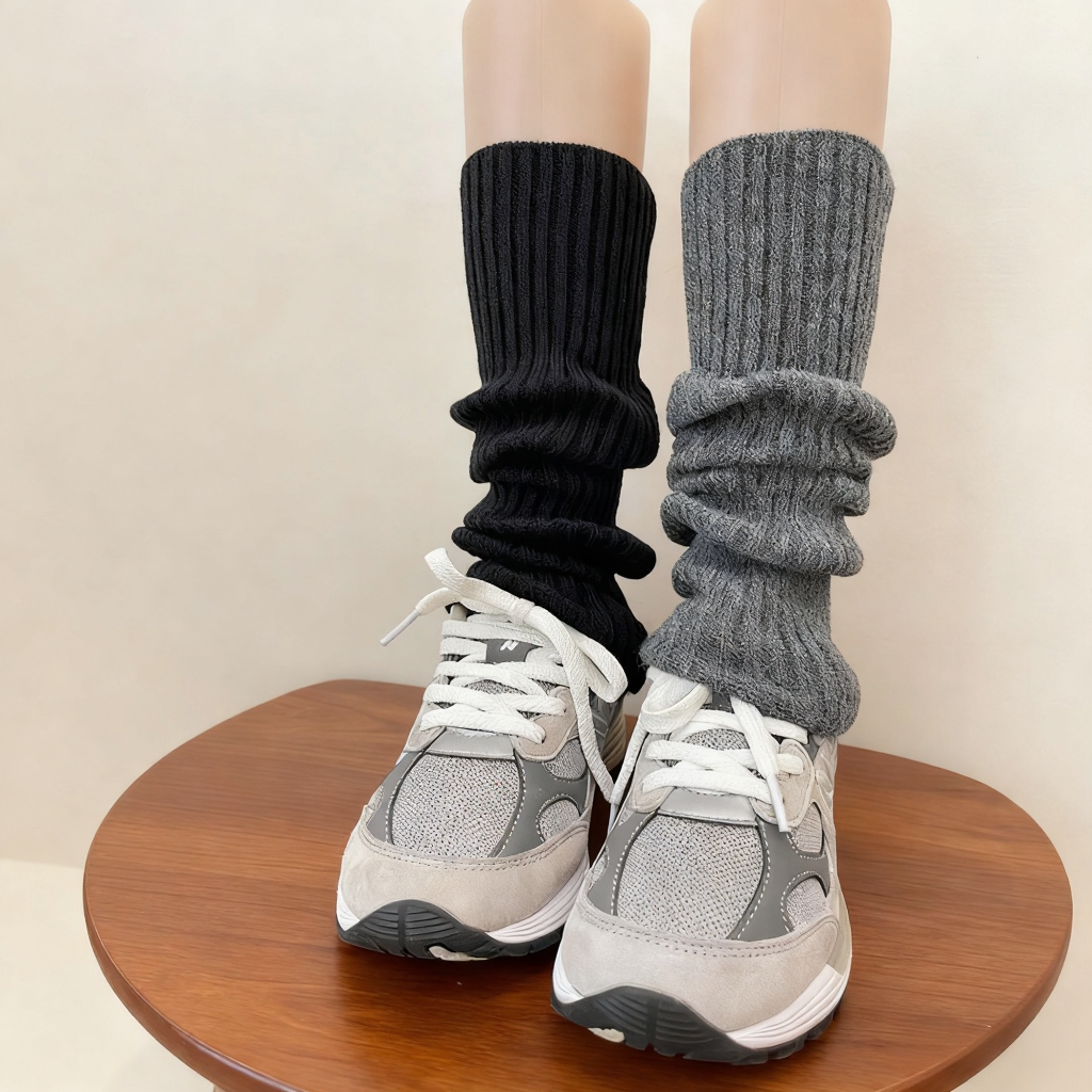 37cm羊毛袜套堆堆袜女秋冬季加绒深灰色针织腿套搭配鲨鱼裤雪地靴