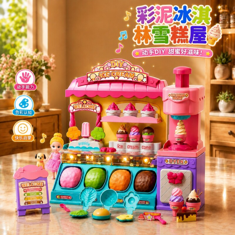 儿童彩泥冰淇淋雪糕机无毒安全过家家超轻粘土模具套装女孩子玩具