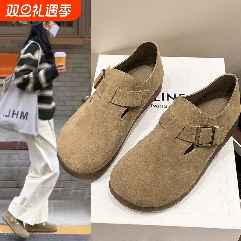 厚底勃肯鞋女鞋子2025新款春夏季一脚蹬单鞋全包博肯鞋豆豆鞋高跟