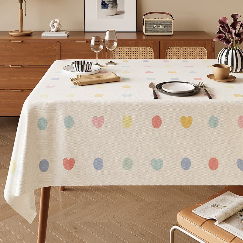 波点桌布ins风防水防油免洗餐桌垫轻奢氛围感布艺长方形茶几台布
