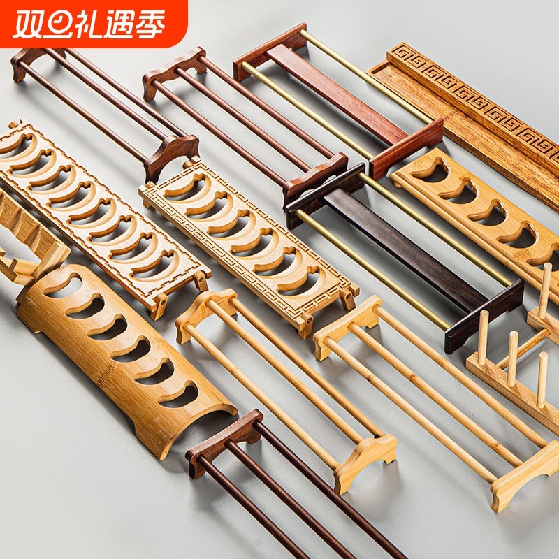 竹制茶杯架沥水收纳置物架多层水杯折叠架子品茗杯展示架茶具配件