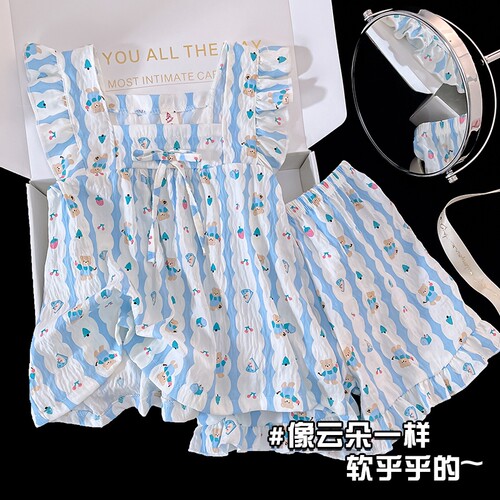 夏季女童甜美背心短裤家居服套装