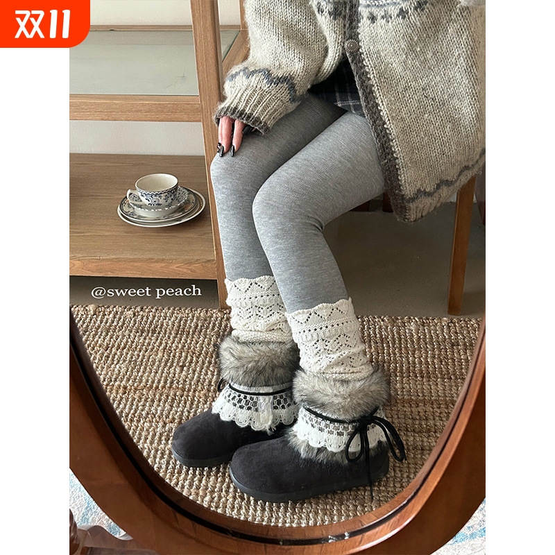 甜桃星球费尔岛毛毛雪地靴女款2025新款冬季加绒加厚棉鞋厚底短靴