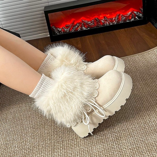 皮毛一体雪地靴女加绒加厚2025冬新款 磨砂短靴9cm厚底内增高女靴