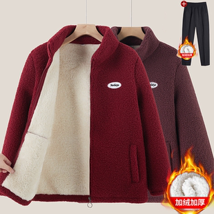 保暖棉衣 奶奶装 妈妈羊羔毛外套冬季 加绒加厚棉服中老年女秋冬时尚