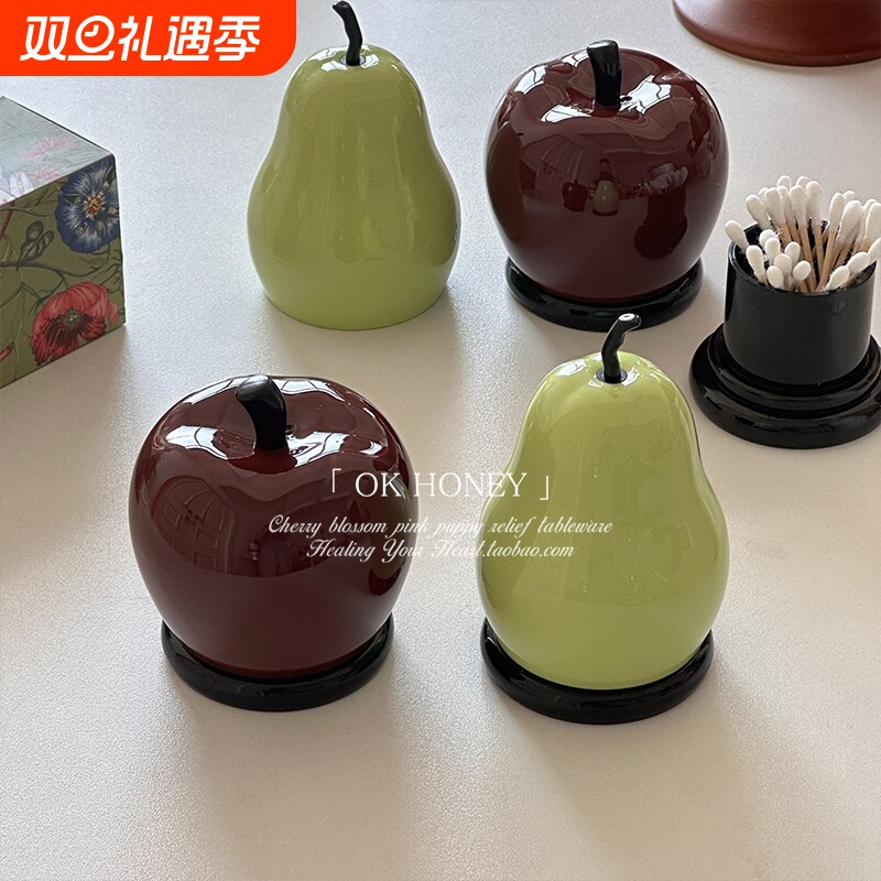 创意塑料苹果鸭梨牙签罐家居棉签收纳筒牙线收纳储物盒桌面小摆件