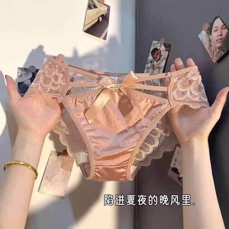 高级感三角裤天使之翼蕾丝缎面内裤女性感透气夏季镂空中腰内衣裤