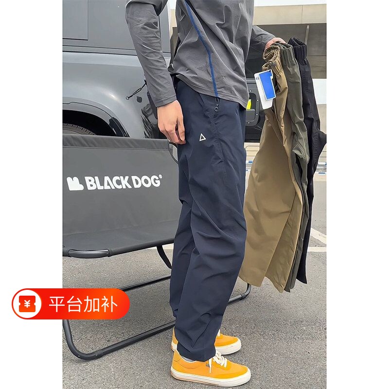 三角标宽松锥形休闲裤男直筒登山运动男裤长裤子春季低腰黑色防水