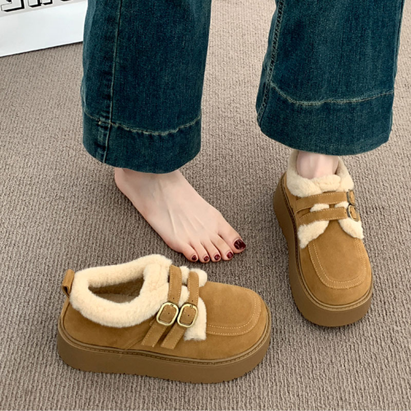 厚底加绒豆豆勃肯鞋女2025新款秋冬季乐福鞋博肯棉鞋子毛毛雪地靴