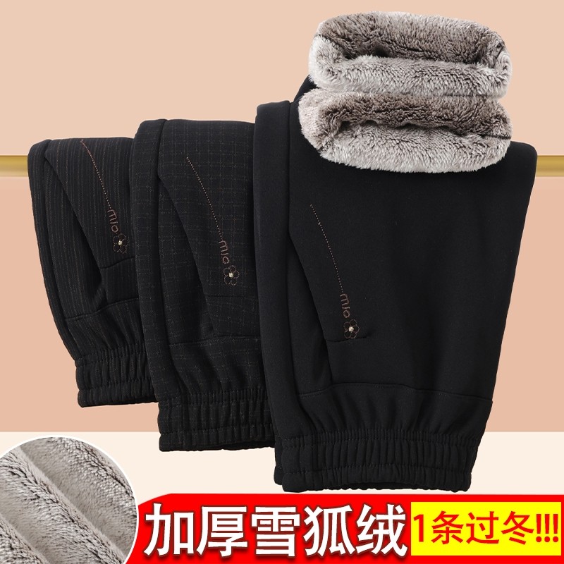 妈妈棉裤冬季加绒雪狐绒特厚中老年女保暖休闲外穿直筒大码高腰裤