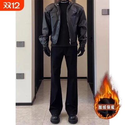 cleanfit弯刀微喇西裤男款秋冬加绒黑色显瘦裤子运动休闲直筒长裤