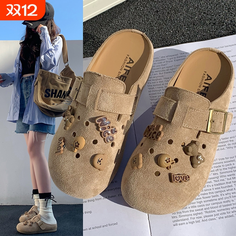 复古勃肯鞋女软底外穿2025新款春夏休闲百搭可爱洞洞包头博肯半拖