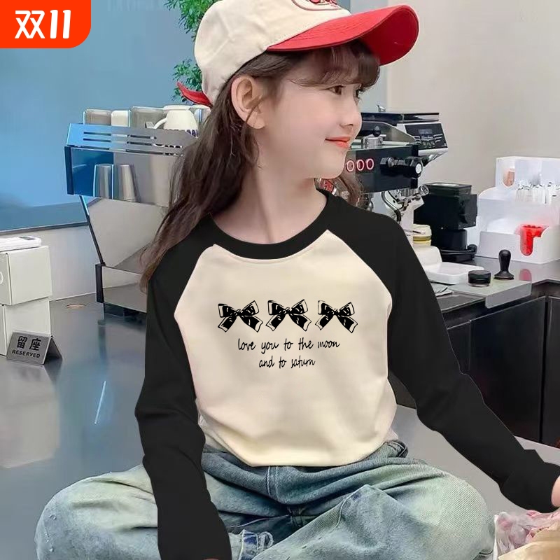 2025韩版新款春装女童T恤时尚插肩袖儿童德绒打底上衣潮童装双面