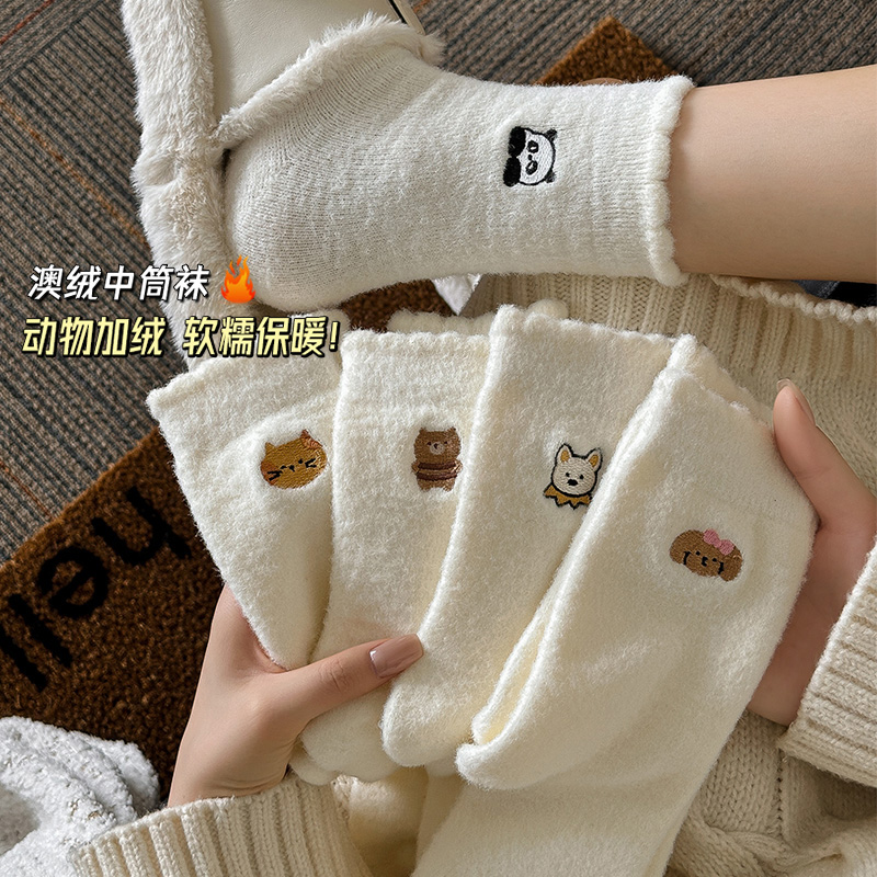 卡通加绒加厚保暖中筒袜