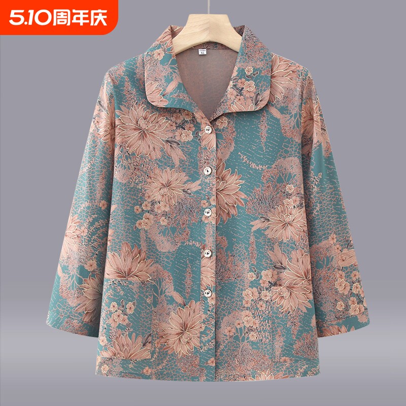 妈妈夏季薄款衬衫中老年人新款奶奶上衣老太太女春夏小衫实用红色