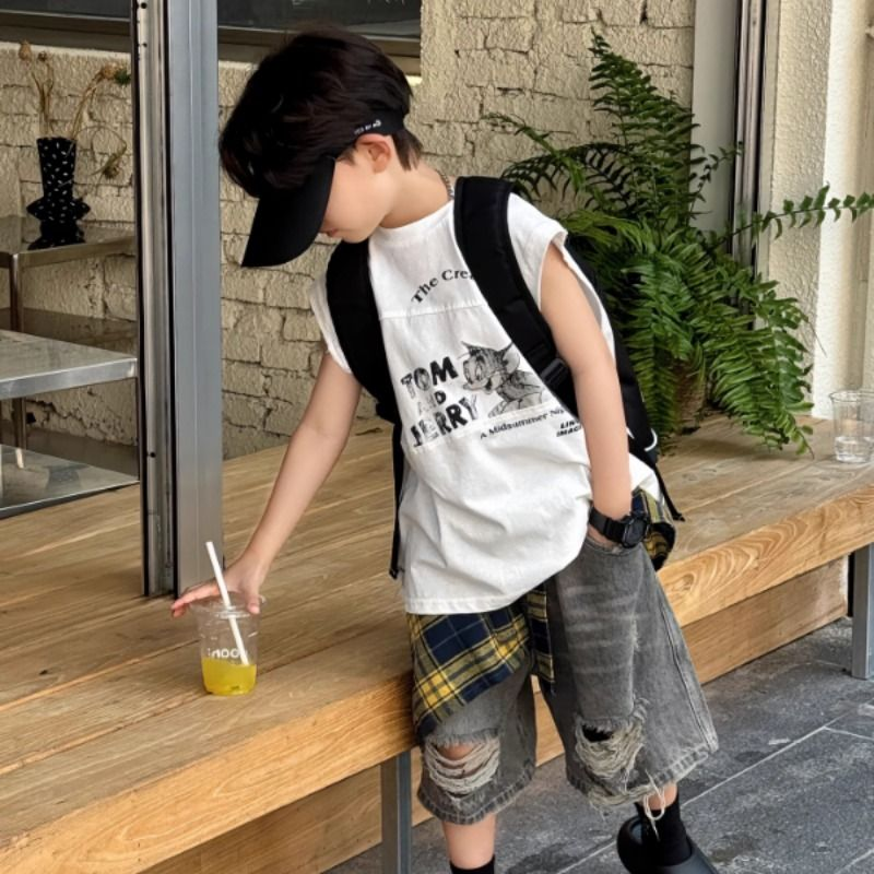 夏季新款韩版男童百搭痞帅美式卡通透气T恤儿童上衣短袖儿童上衣