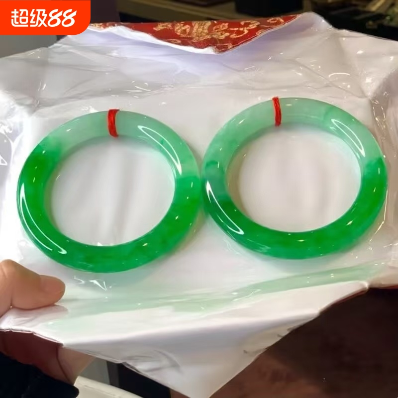 句可翡翠玻璃手镯贵妃镯正阳绿冰种镯子飘花玉镯子女款玉手镯